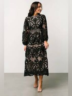 Baltic Born Eldora Black Lace Long-Sleeve Midi Dress